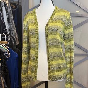 Nine West Yellow and Gray Striped Cardigan